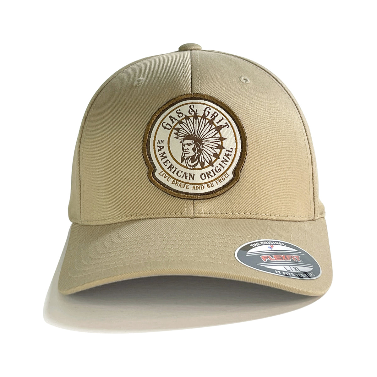 Chocolate Brown Icon Patch Khaki FlexFit Hat