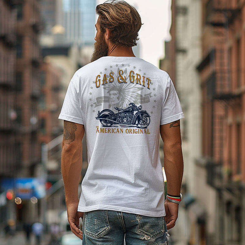 White Graphic Tees | First American Tees | Gas and Grit